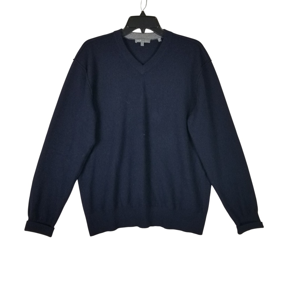 Vince V-Neck Sweater Mens Large Navy Blue 100% Cashmere Long Sleeve Solid